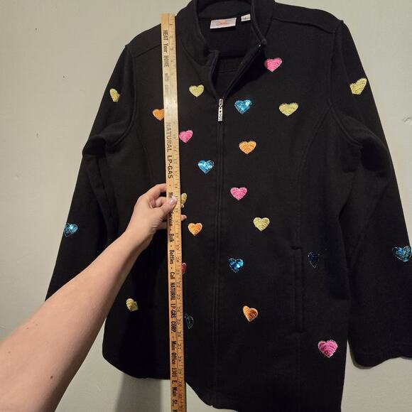 Vtg Quacker Factory Hearts Jacket Womens LG Fleece Embroidered Sequins Colorful - Picture 9 of 11
